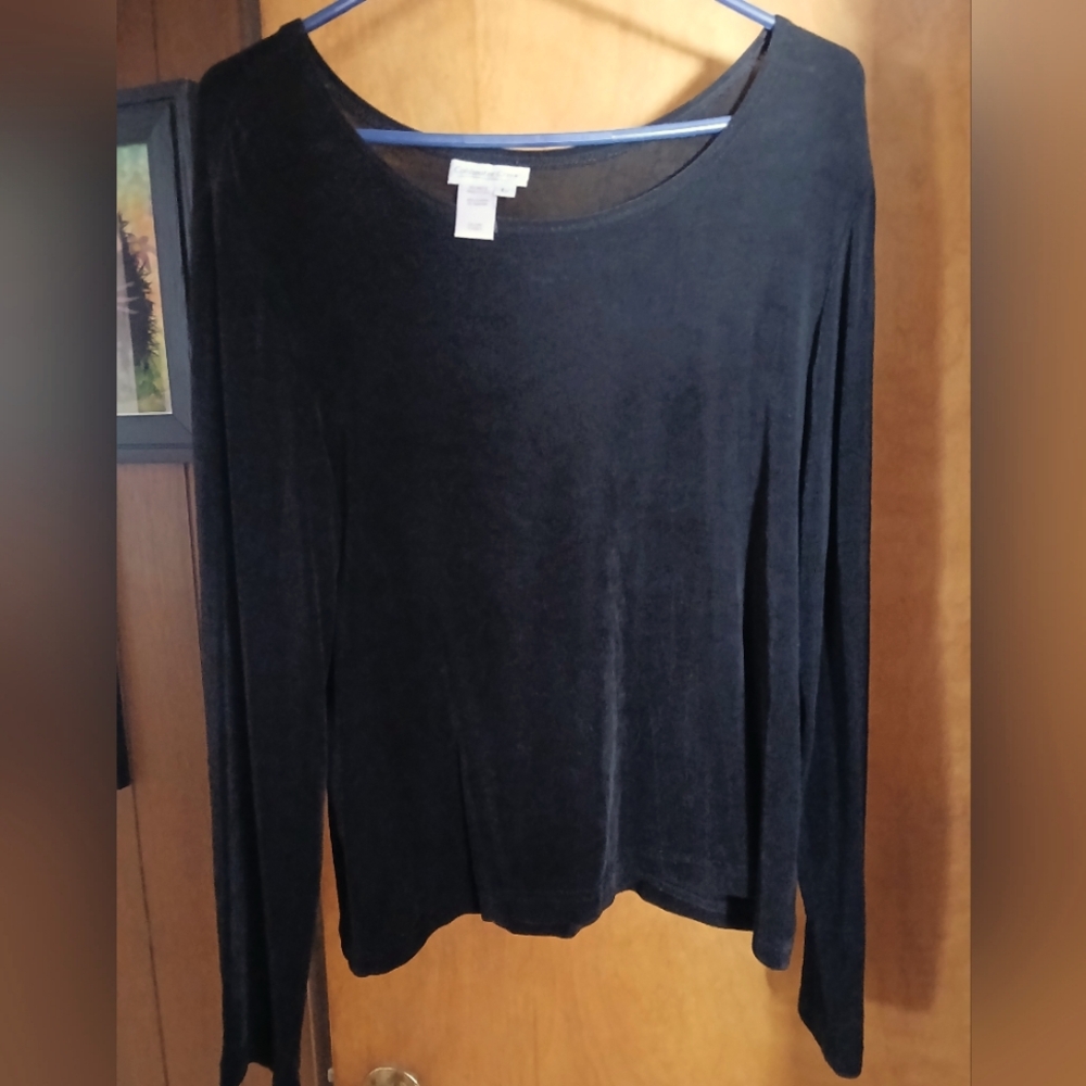 Coldwater Creek Travel Knit Black Long Sleeve Ballet Style Top, Large